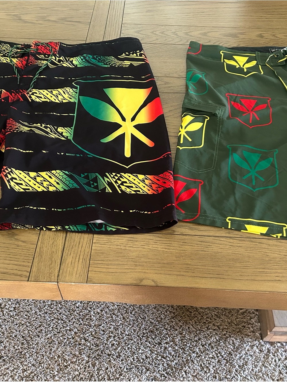 Rasta Logo Boardshorts - Black & Olive with Red, Yellow, Green Accents
